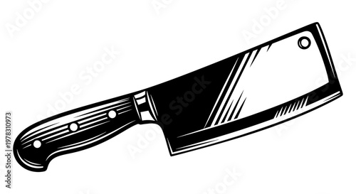 Vintage butcher cleaver knife in monochrome style
