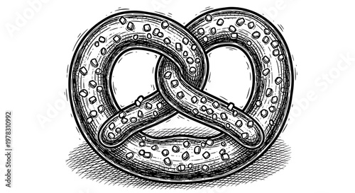 Hand drawn pretzel, traditional german snack, vector illustration