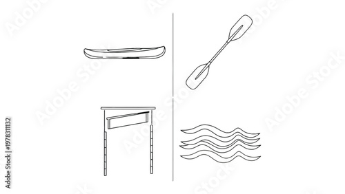 Seamless Journey: Illustrated icons of essential tools for a water voyage, symbolizing preparation and adventure on open water. 