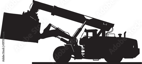 Black silhouette excavator, heavy machinery, construction equipment, industrial icon