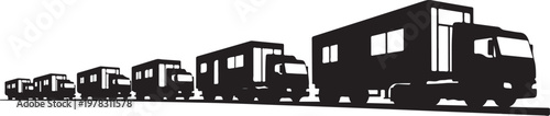 Truck convoy, vehicle train, transportation fleet, logistics icons