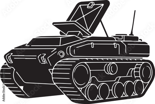 Black tank icon, military vehicle illustration, armored tank, combat vehicle graphics
