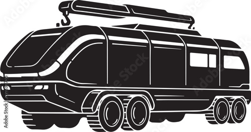 Futuristic camper van, black and white illustration, vector RV, off-road vehicle