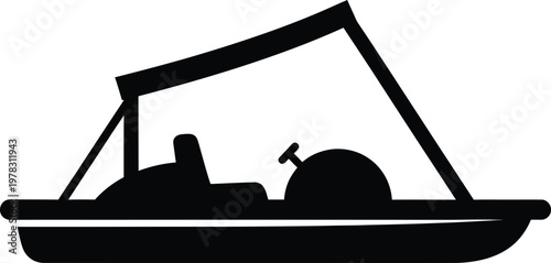 Silhouette of modern speed boat with canopy and steering wheel vector illustration