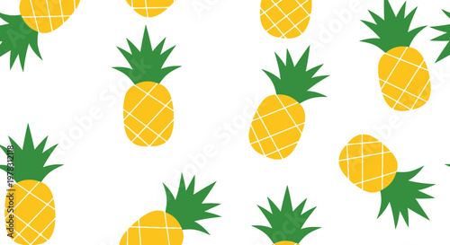 Seamless Tropical Pineapple Pattern - Minimalist Flat Vector Fruit Illustration on White Background