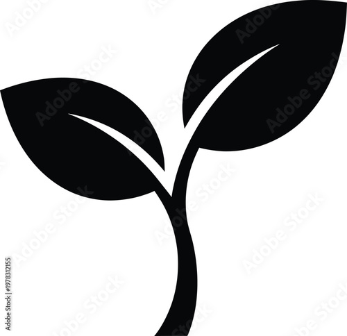 Silhouette of two emerging leaves on a single stem vector illustration