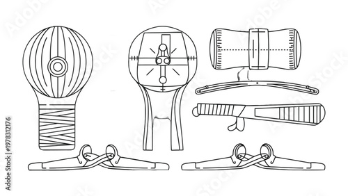 Household object collection: A graphic depiction of various household objects, encompassing tools designed for everyday functionality. 