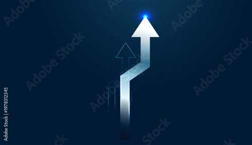 Multiple blue arrows point Grow up, serving as a perfect metaphor for Digital business expansion. with the blue arrows emphasize the Grow up potential of emerging Digital business
