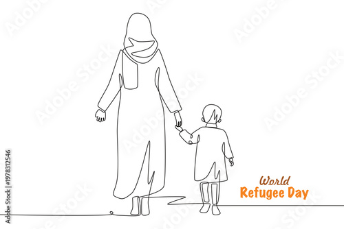 World refugee day concept one-line drawing