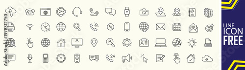 Obraz na plátne Collection of various line icons related to technology and communication on beig