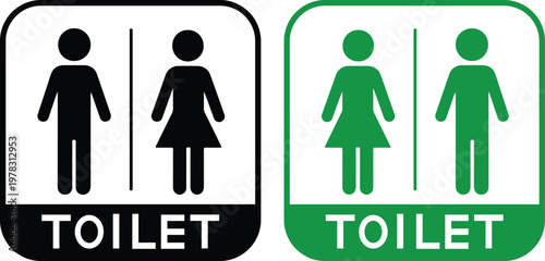 Toilet signs with male and female icons set in different styles and colors, including directional arrows, isolated on white background, perfect for restroom signage and public guidance.