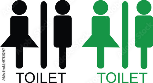 Toilet signs with male and female icons set in different styles and colors, including directional arrows, isolated on white background, perfect for restroom signage and public guidance.