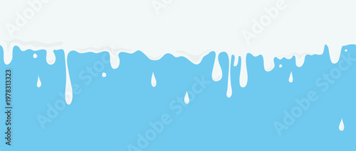 Splashes and drops of milk on a blue background. Vector illustration. Milk waves on a seamless horizontal border, a simple pattern isolated on a white background