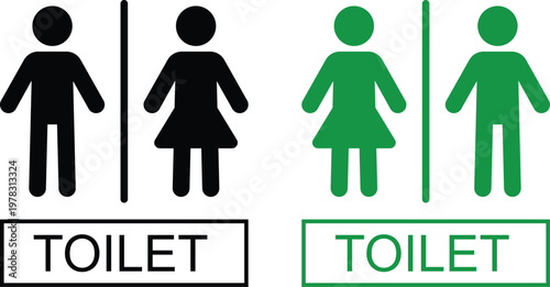 Toilet signs with male and female icons set in different styles and colors, including directional arrows, isolated on white background, perfect for restroom signage and public guidance.
