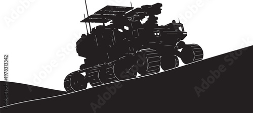 Rover, Mars Exploration Vehicle, Space, Black Silhouette, Vector Illustration