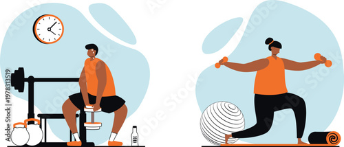 A person using a stationary bike in a gym with a clock on the wall