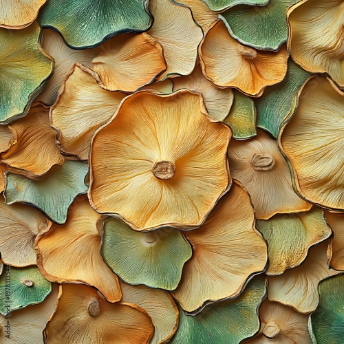 High-Resolution Macro Detail of Dehydrated Green and Yellow Zucchini Chips on Textured Surface