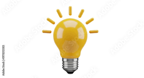 Vector illustration of 3d illustration of a glowing yellow light bulb on a transparent background