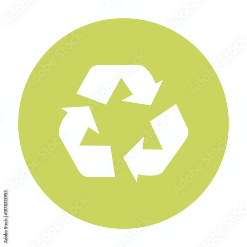 Green recycling symbol on a light green circular background