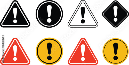 Caution signs icon set, symbols of danger and warning signs designed for safety alerts hazard communication and industrial signage graphics.