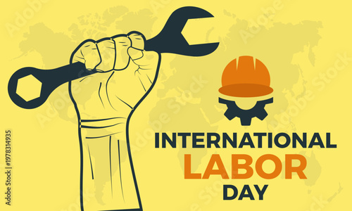 Raised fist holding a wrench celebrating international labor day as a vector graphic illustration