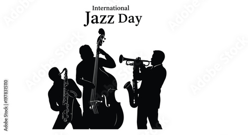 International jazz day celebration featuring silhouetted musicians playing instruments high quality