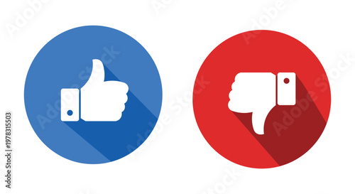 Like and dislike icon with long shadow. Social media reaction