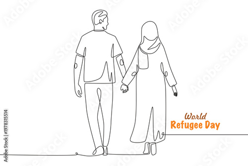 World refugee day concept one-line drawing