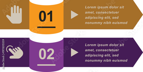 Two infographics with steps and icons on colorful backgrounds