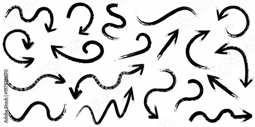 Collection of hand drawn black arrows and curved directional elements