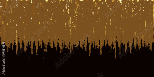 Abstract digital art featuring vertical lines in shades of gold and black