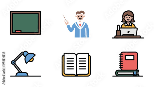 Educational Icons: An assortment of school-related icons, from the basics of education, creating a visual symphony of the educational domain. 