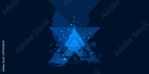 Abstract geometric design featuring layered triangles in shades of blue