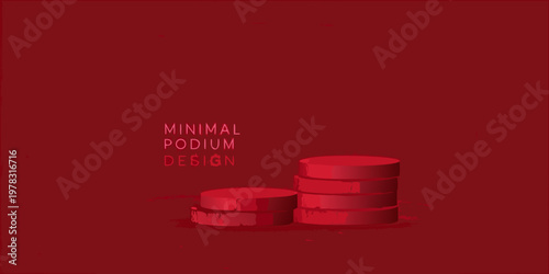 Minimal red podium design with three cylindrical platforms displayed prominently