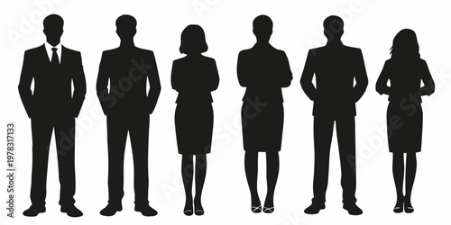 A row of six silhouetted figures representing a diverse business team