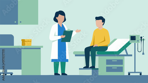 Obraz na płótnie Female doctor consulting male patient in a modern medical examination room