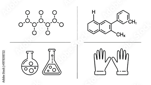 Scientific Symbols and Elements: a collection of scientific symbols and molecular structure, perfect for educational content, research materials, or design projects.