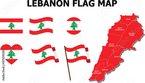 Lebanon Flag and Map National Symbols and Administrative Regions