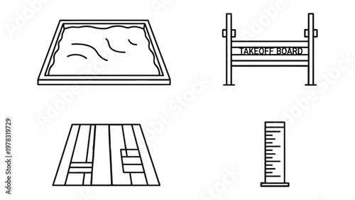 Sporting Equipment Icons: An array of line art icons of sporting equipment in a minimalist aesthetic, perfect for conveying the essential tools of sports and competition.