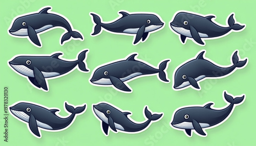 Whale Body Silhouette Pack Various Views Ocean Animal Vector Icons