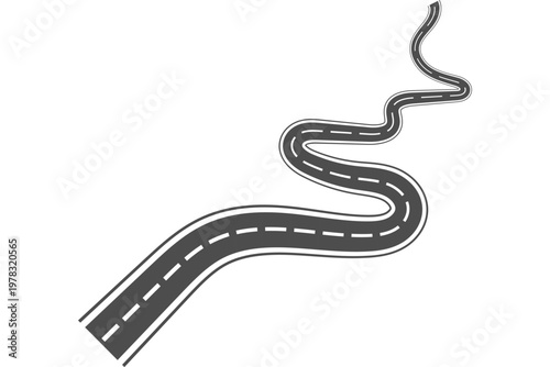A winding road with smooth curves in minimal line style. Perfect for travel concepts, navigation designs, route planning visuals, transportation themes, and creative vector projects.