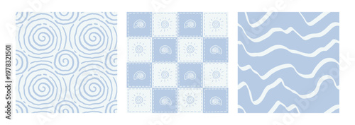 Light Blue Nautical Seamless Pattern Set