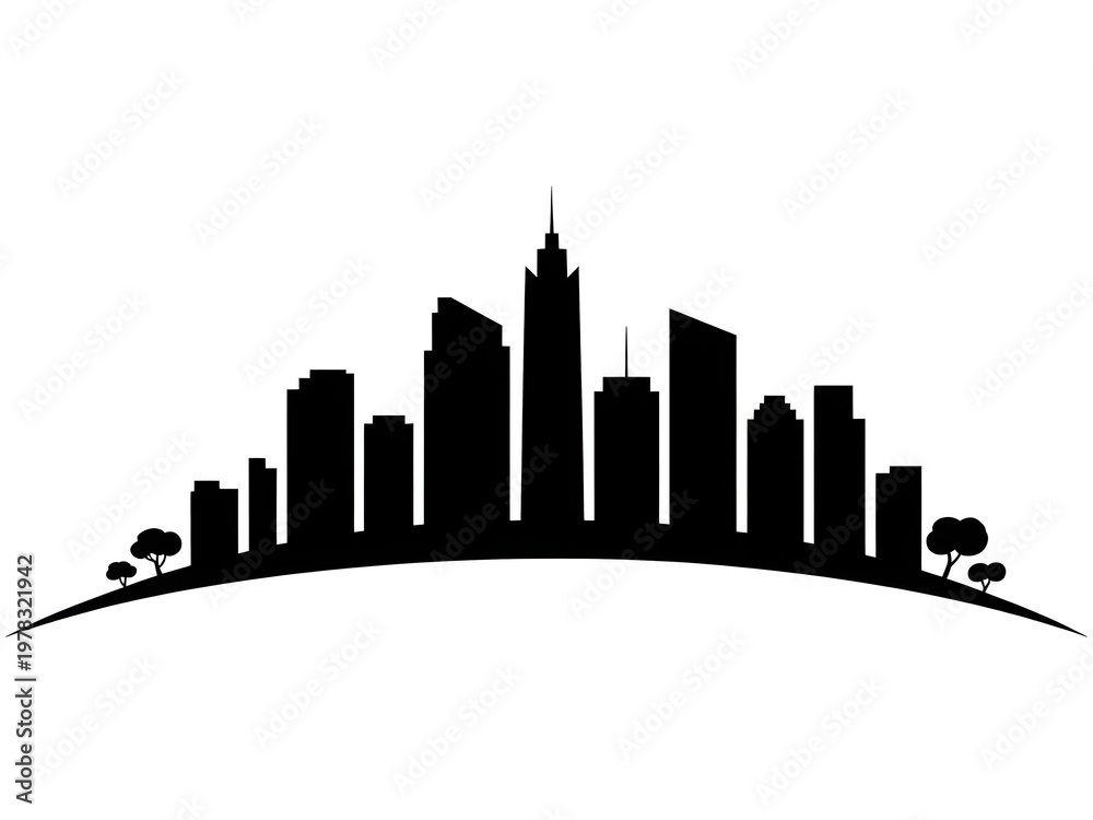 Fototapeta premium minimalist black and white city skyline silhouette at dusk