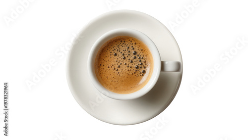 Obraz na plátne White ceramic espresso cup with crema resting on saucer, isolated on transparent