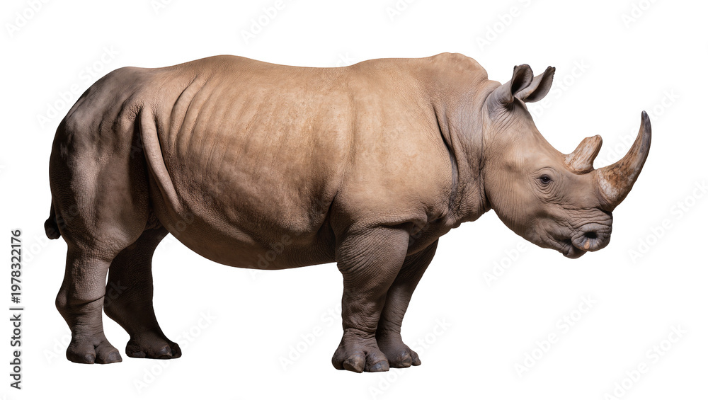 Fototapeta premium Large rhinoceros with thick skin and a horn, isolated on transparent background