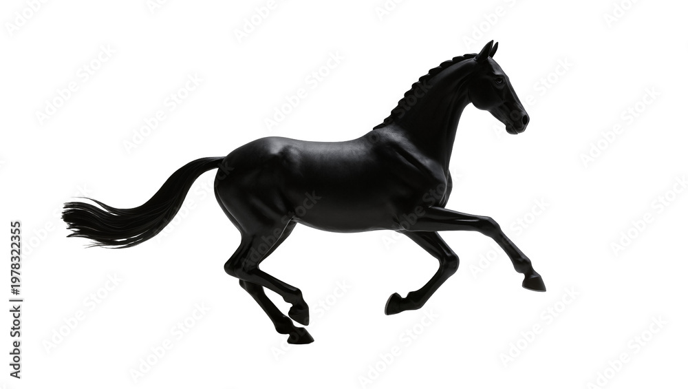 Fototapeta premium Elegant black horse with braided mane, galloping dynamically isolated on transparent background