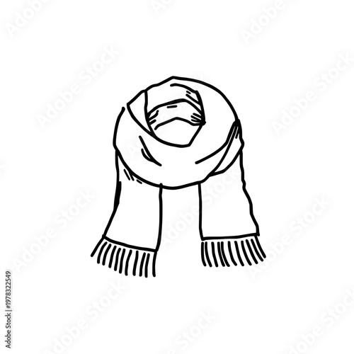 Autumn scarf icon logo design. Winter neckwear sign and symbol. Scarf icon. Hand drawn doodle for cozy seasonal fashion.