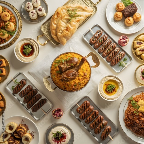 Eid Feast Food Spread with Traditional Middle Eastern Cuisine