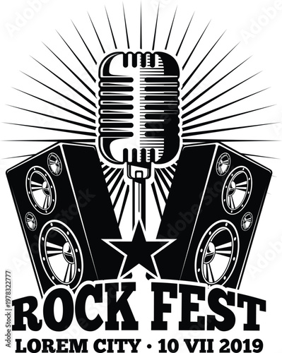 Black and white poster for a rock music festival in lorem city