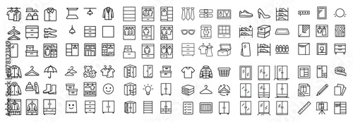 Fashion icons with hanger wardrobe and shirt outline